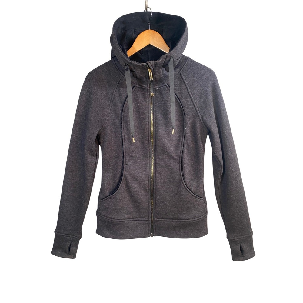lululemon Scuba Full Zip Hoodie Womens 4 Heathered Black Charcoal Fleece Jacket